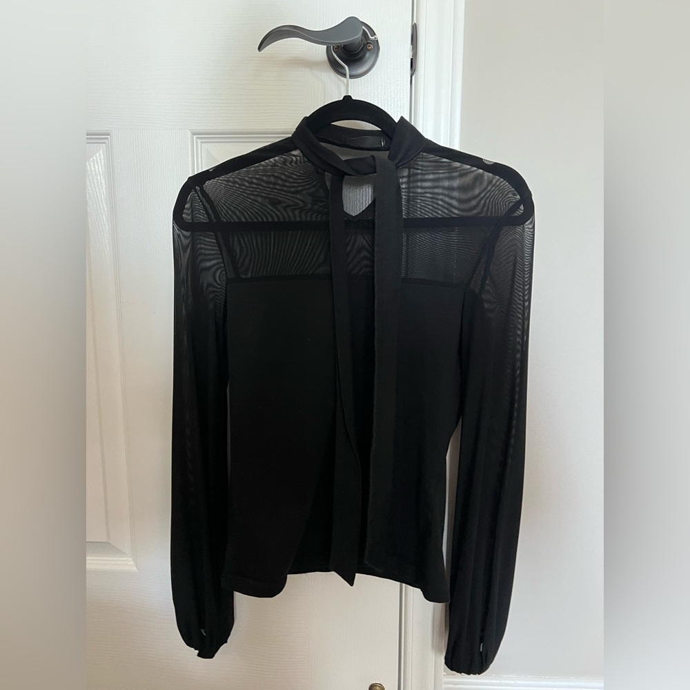 SHEIN Tie Neck Sheer Mesh Yoke Top